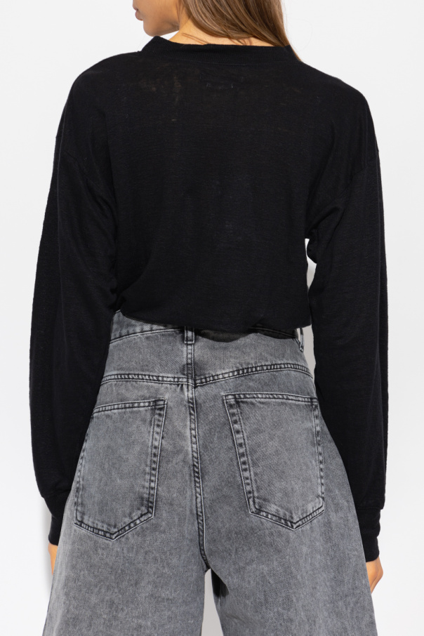 【関税&送料込】Isabel Marant Etoile Black Cotton Aby T-Shir ISABEL MARANT ETOILE Cotton Linen Blend Striped Tee in Black